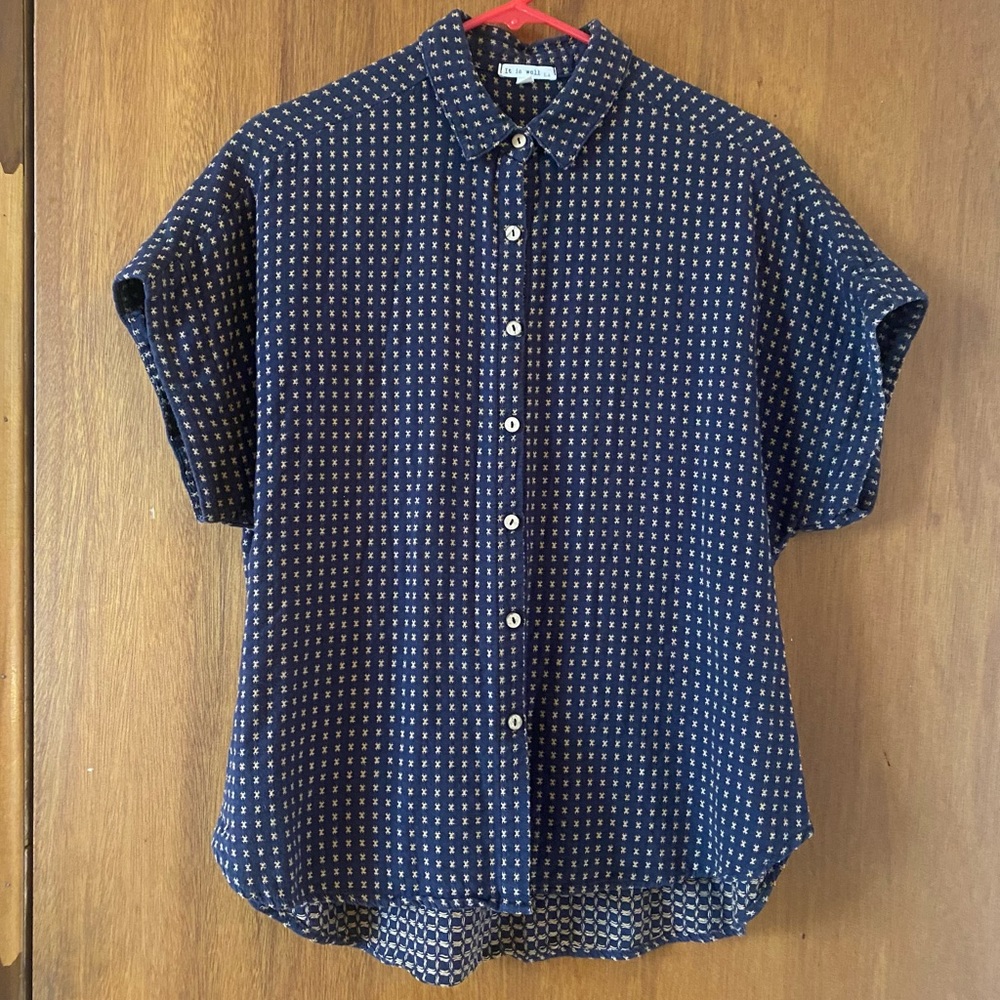 It Is Well LA | Dobby Top | Sashiko Button Down |  Drop Shoulder | Size L
